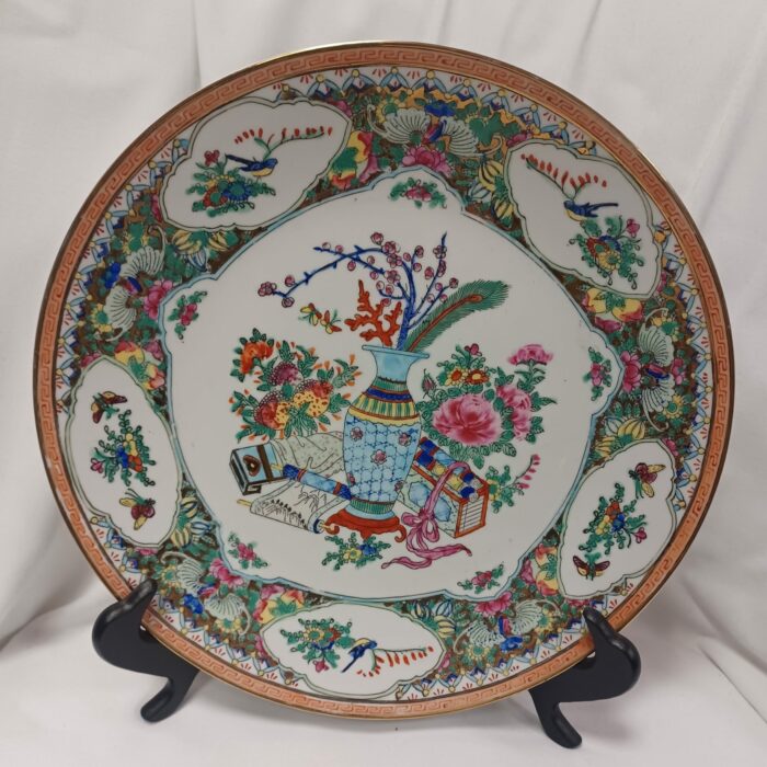Assiette Chinoise avec support à décor de fleurs et divers - XXe en porcelaine – Image 2