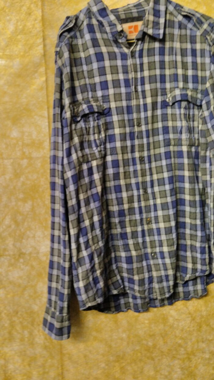 Chemise à carreaux homme Hugo Boss- Hugo Boss orange taille XL-bleu et gris- friperie – Image 3