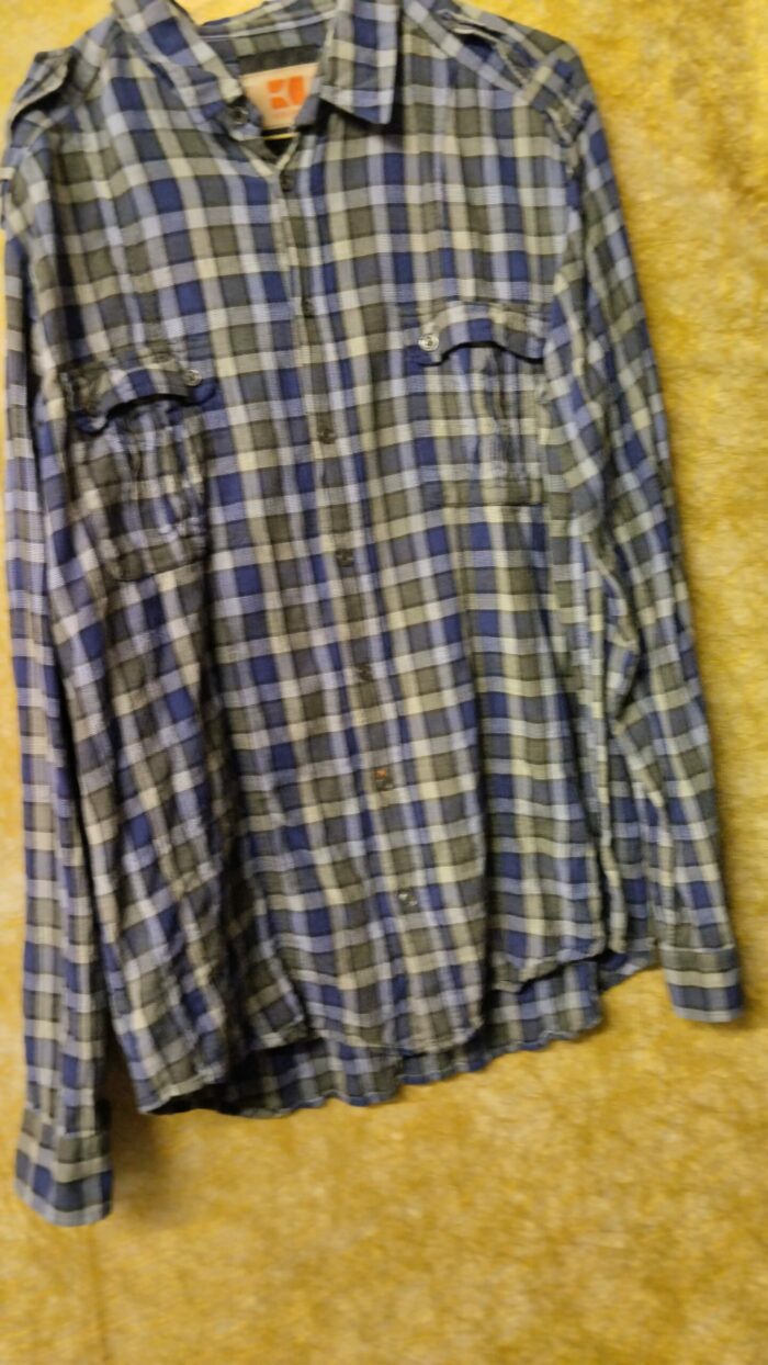 Chemise à carreaux homme Hugo Boss- Hugo Boss orange taille XL-bleu et gris- friperie