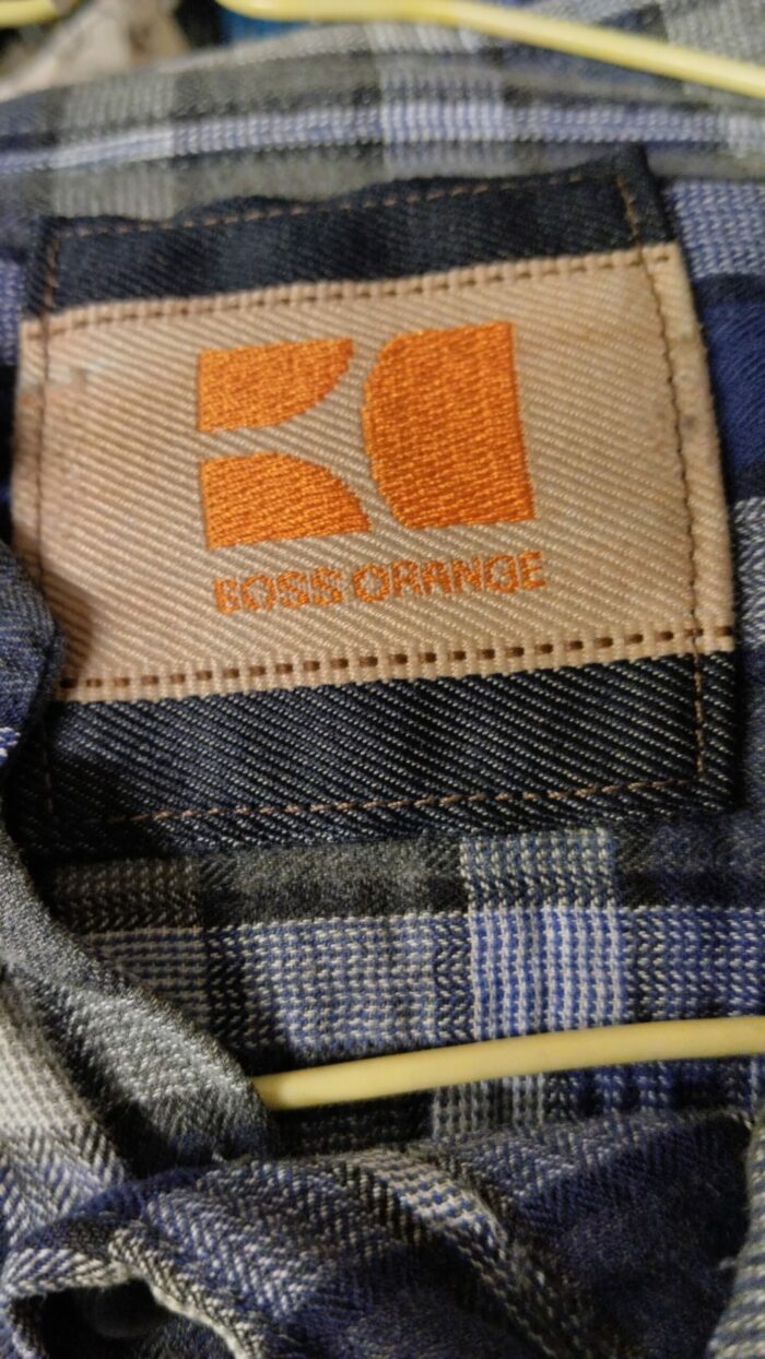 Chemise à carreaux homme Hugo Boss- Hugo Boss orange taille XL-bleu et gris- friperie – Image 5