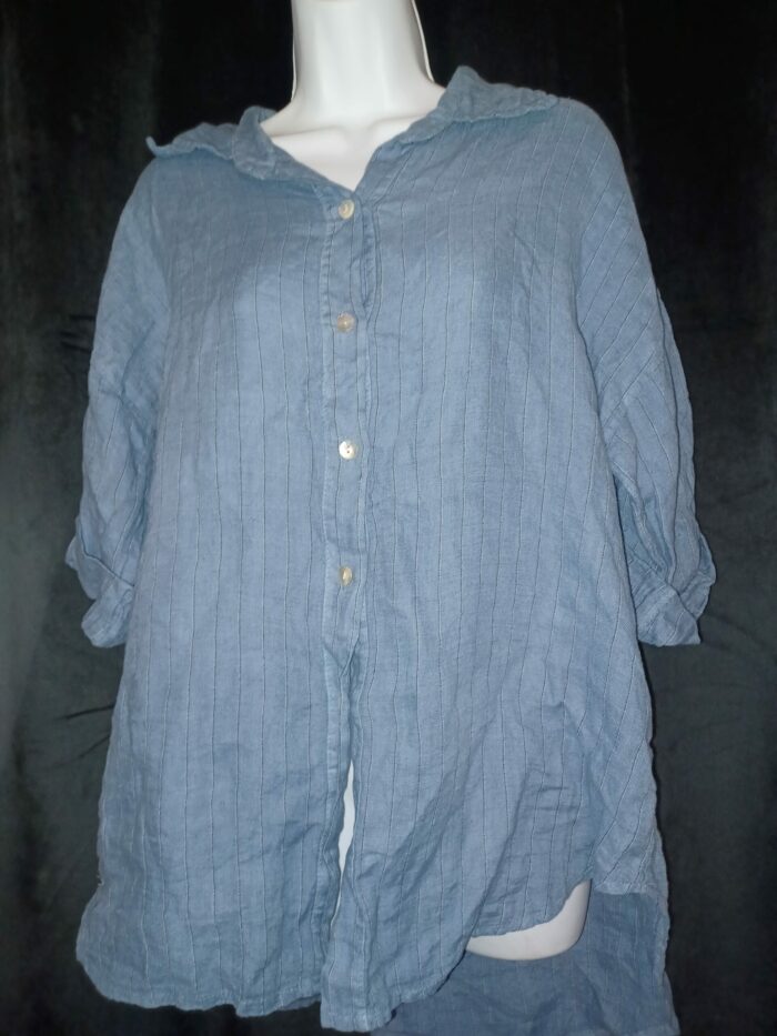 Chemise femme Margueritta taille unique en lin bleu à rayures,  neuf