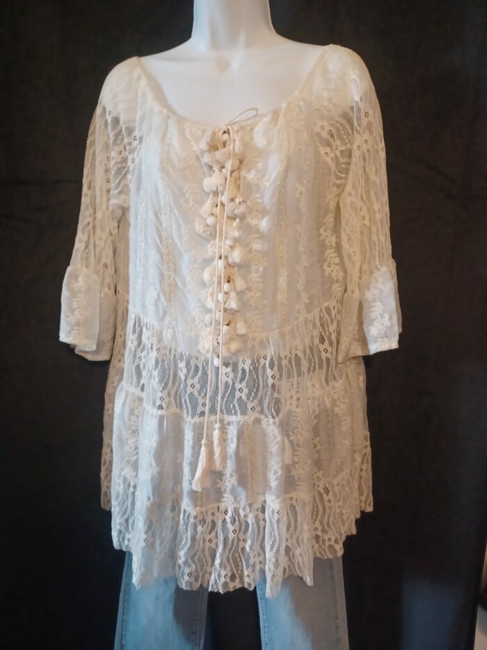 Tunique/blouse en dentelle femme Sofia taille unique, beige et écru neuf