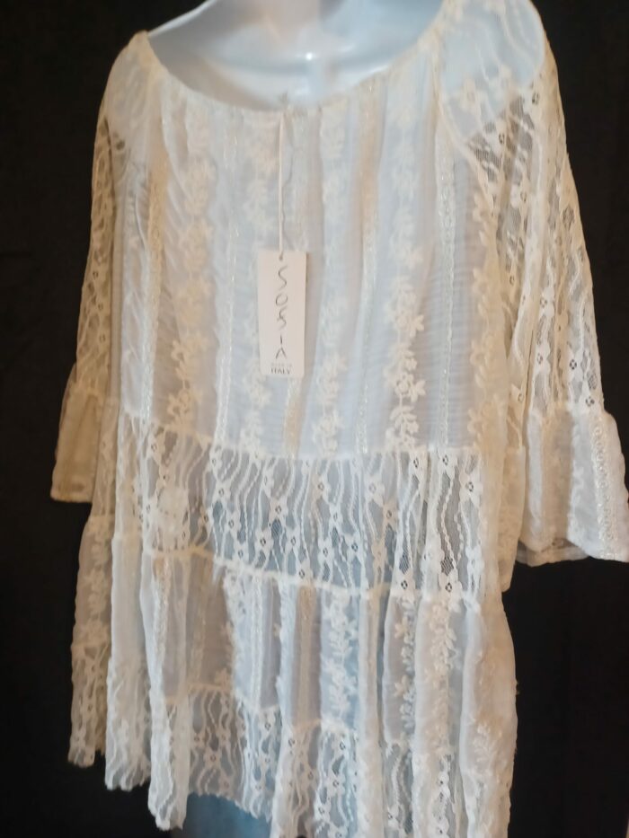 Tunique/blouse en dentelle femme Sofia taille unique, beige et écru neuf – Image 5