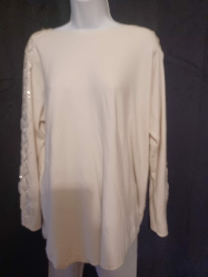 Pull fin femme Mark Maglificio taille unique, beige avec strass et dentelle, neuf – Image 6