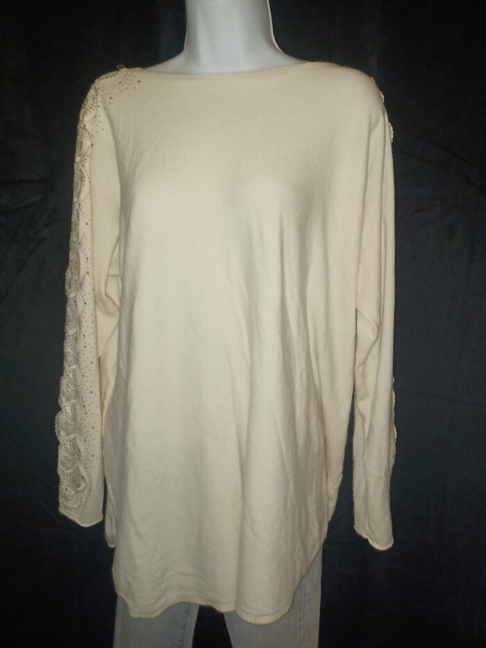 Pull doux avec dentelle et strass femme Pinka taille unique, blanc, neuf