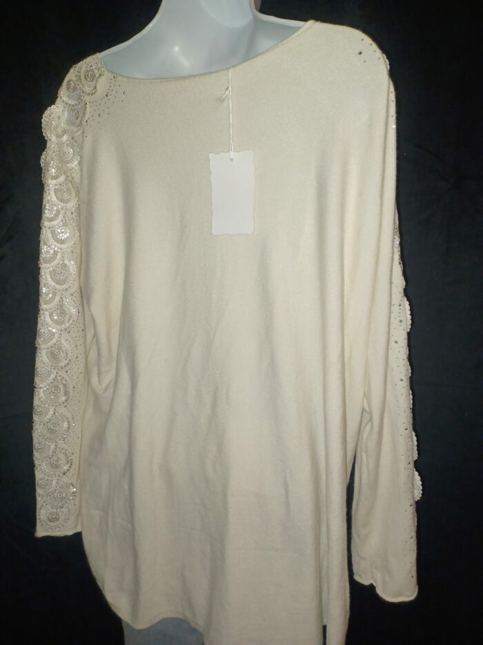 Pull doux avec dentelle et strass femme Pinka taille unique, blanc, neuf – Image 4