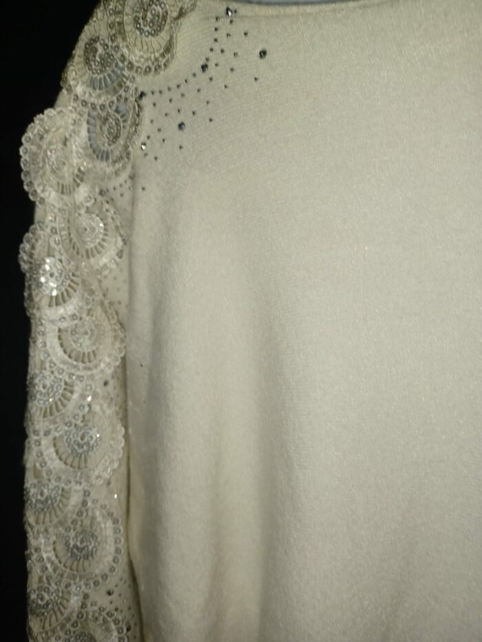 Pull doux avec dentelle et strass femme Pinka taille unique, blanc, neuf – Image 6