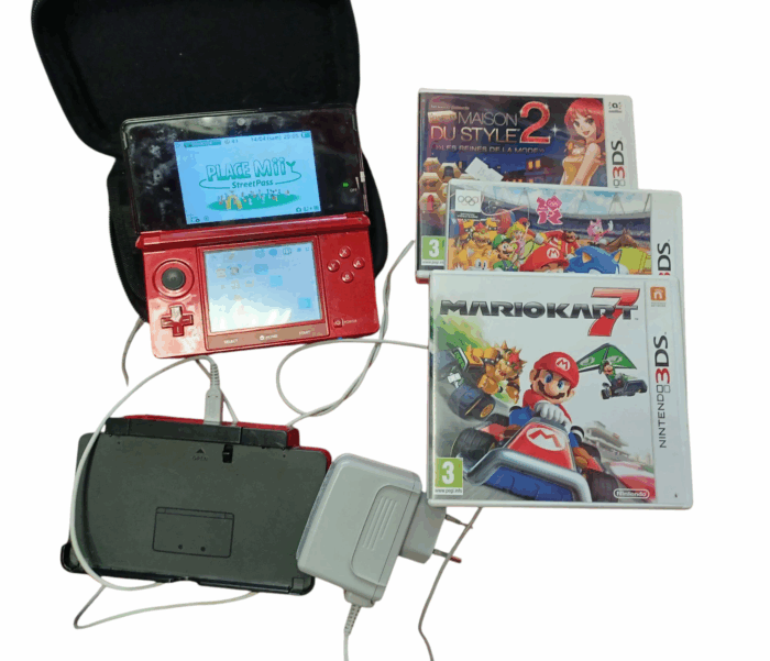 Console de jeux vidéo Nintendo 3DS - Rouge évasé 128 Go + chargeur + 3 jeux