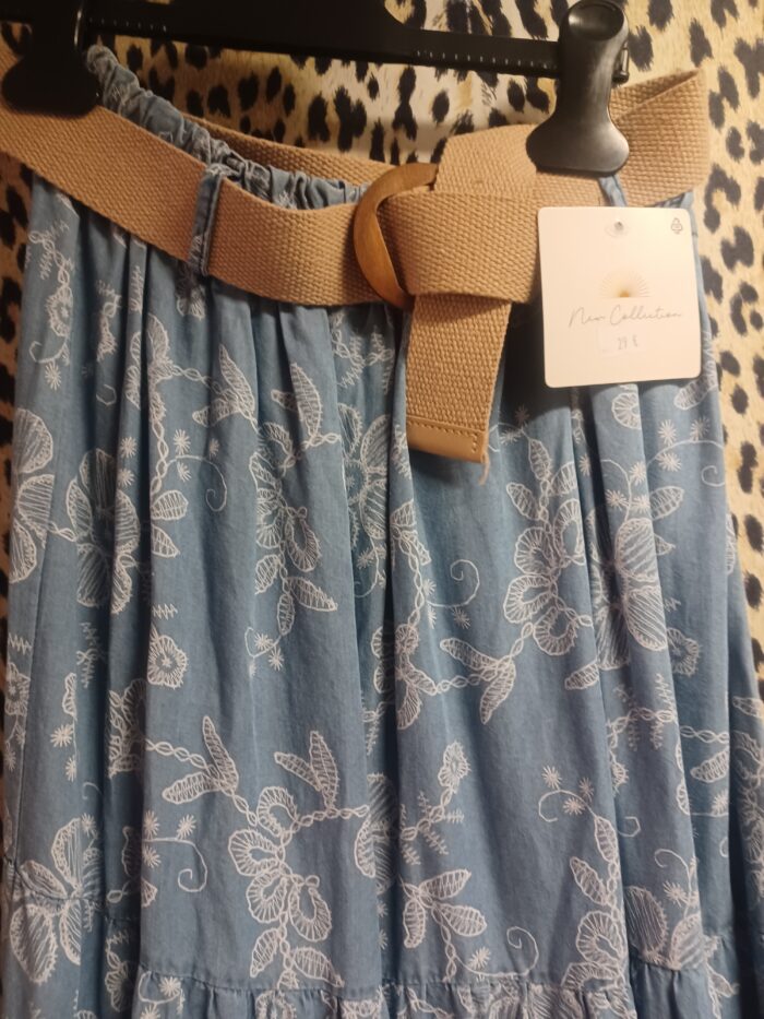 Jupe longue avec imprimés  fleurs en denim souple taille unique, femme, New Collection – Image 2
