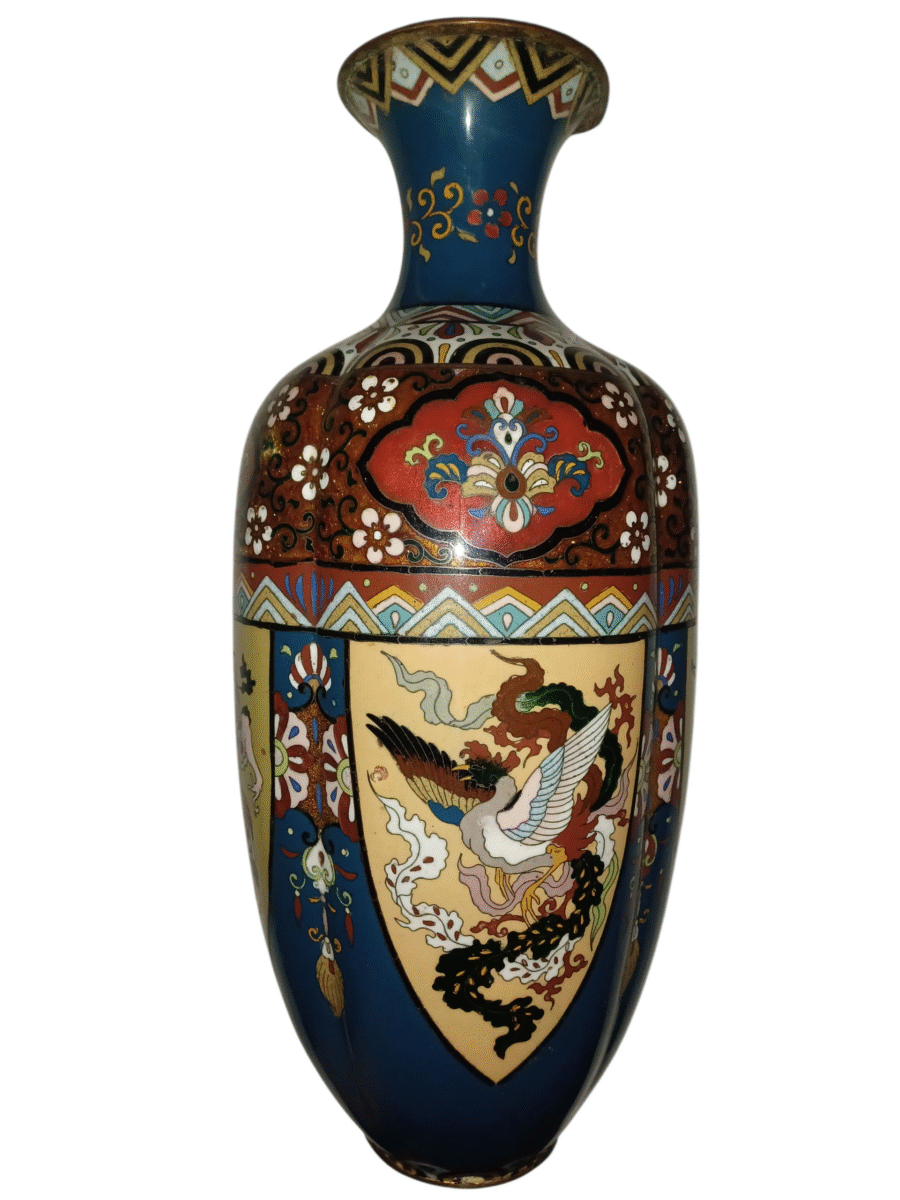 Beau vase japonais en émaux cloisonné d'époque fin XIXème/début XXème, article de décoration, brocante et décoration