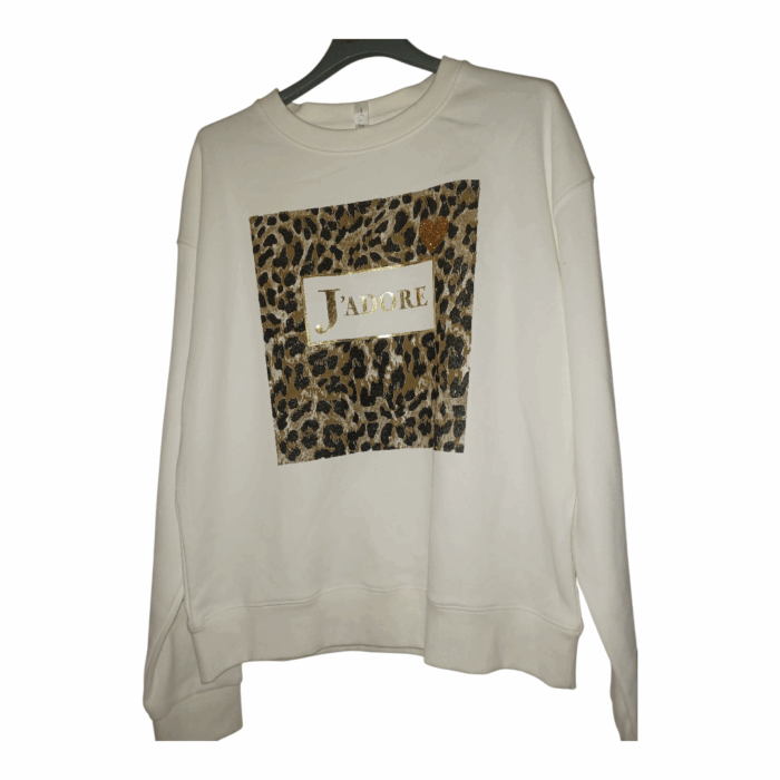 Sweat/pull femme de la marque Y.Two, taille unique, motif Blanc et Léopard, J'adore