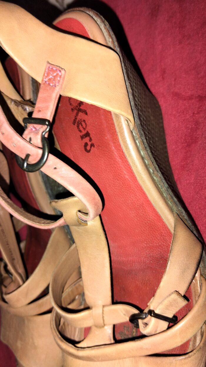 Sandales à talons compensées ,kickers femme, en cuir, taille 38, beige et rose – Image 2