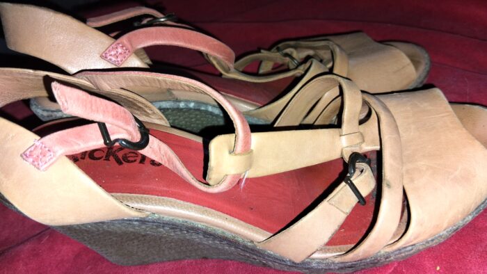 Sandales à talons compensées ,kickers femme, en cuir, taille 38, beige et rose – Image 3