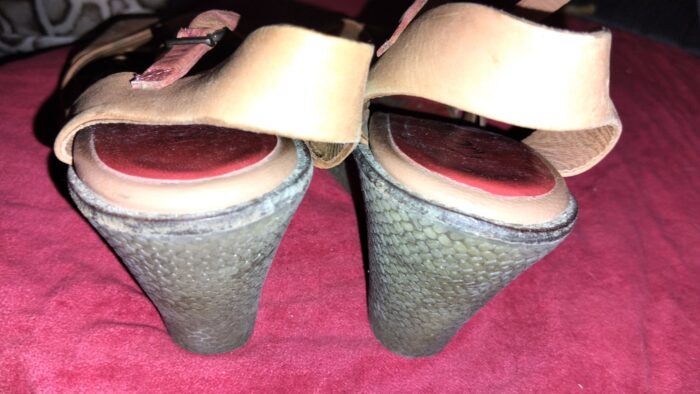 Sandales à talons compensées ,kickers femme, en cuir, taille 38, beige et rose – Image 5