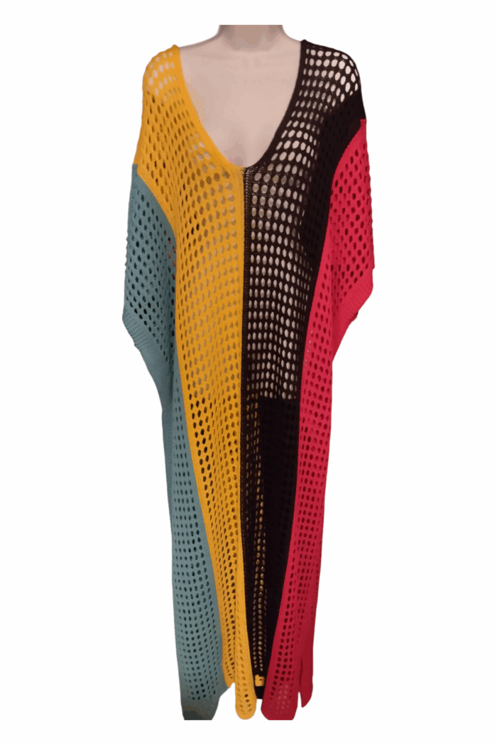 Robe de plage tricotée en crochet pour femme taille 3XL, XXXL multicolore- Robe de plage décontractée – Image 2
