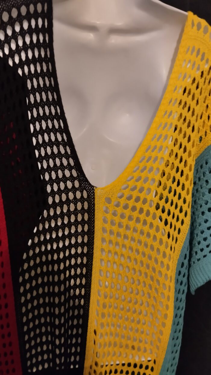 Robe de plage tricotée en crochet pour femme taille 3XL, XXXL multicolore- Robe de plage décontractée – Image 6