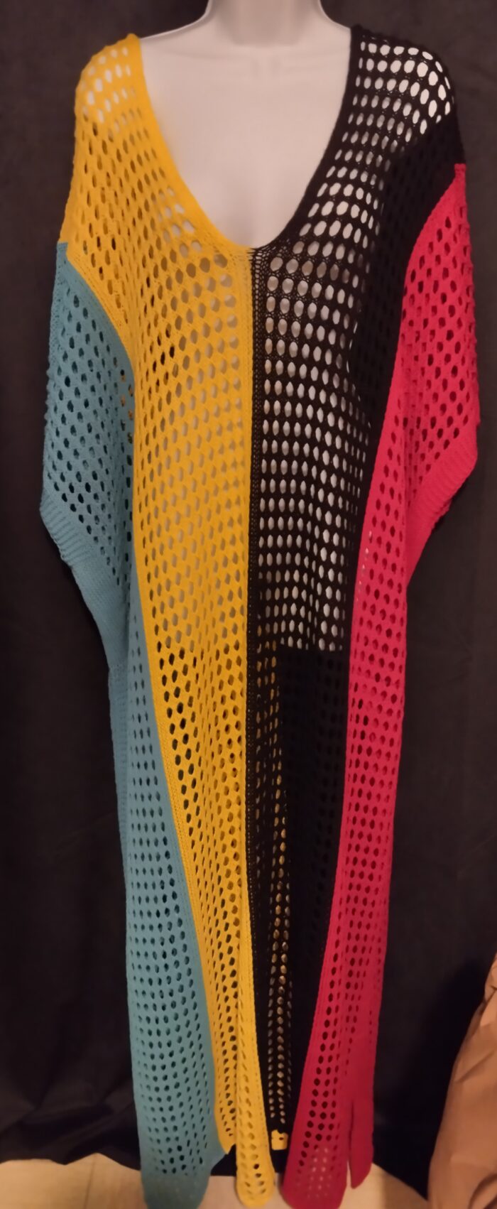 Robe de plage tricotée en crochet pour femme taille 3XL, XXXL multicolore- Robe de plage décontractée – Image 3