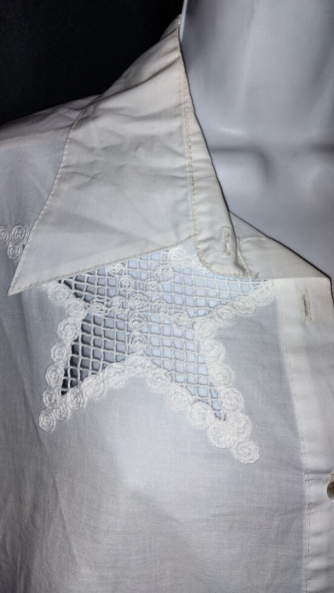 Chemise manches longues blanche, femme avec étoiles brodées au crochet, Valeria Moda, taille unique, neuf – Image 5