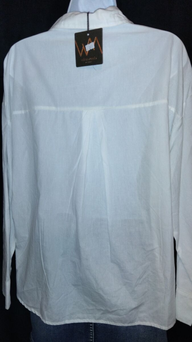 Chemise manches longues blanche, femme avec étoiles brodées au crochet, Valeria Moda, taille unique, neuf – Image 4