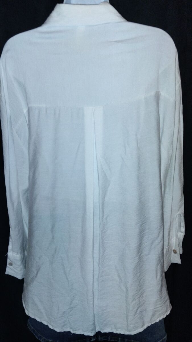 Chemise manches longues blanche, femme avec étoiles brodées au crochet, Valeria Moda, taille unique, neuf – Image 7