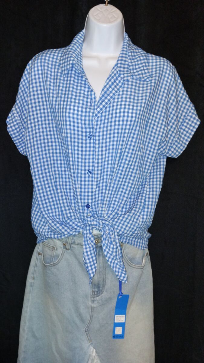 Chemisier à petits carreaux vichy, bleu et blanc, neuf avec étiquette, Luck & Cie, taille unique