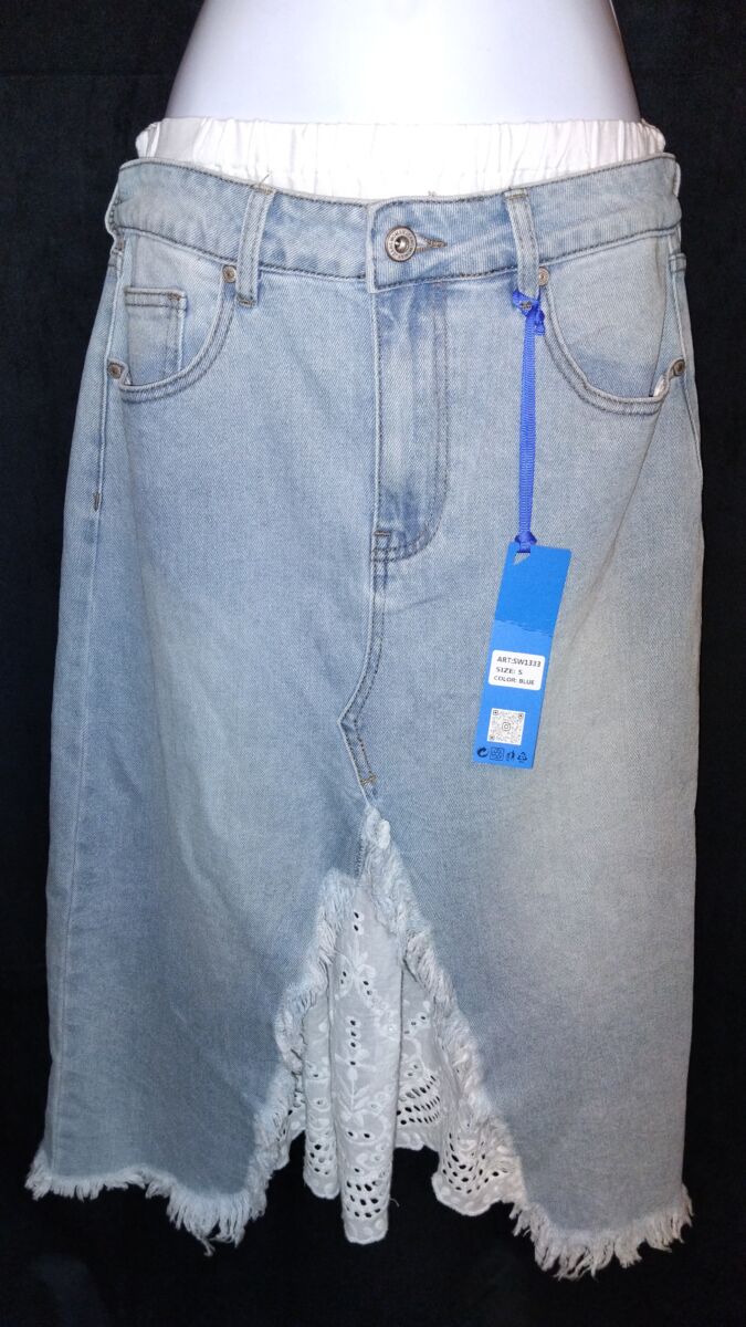 Jupe en jeans, 2 en 1, fente brodée et bords effilochés, taille S, neuf avec étiquette de la marque S.Woman